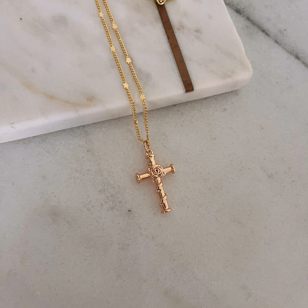 Rose cross necklace