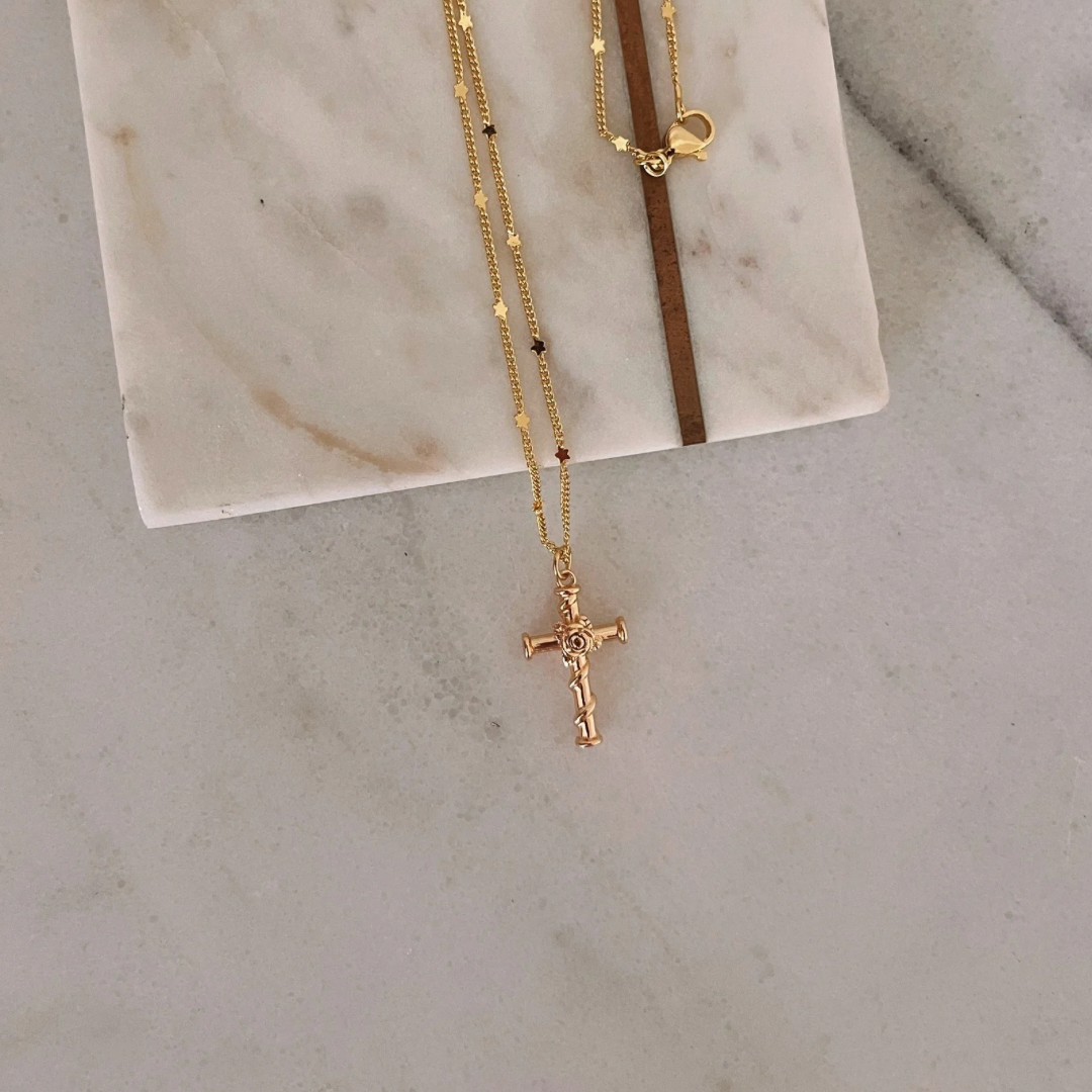 Rose cross necklace